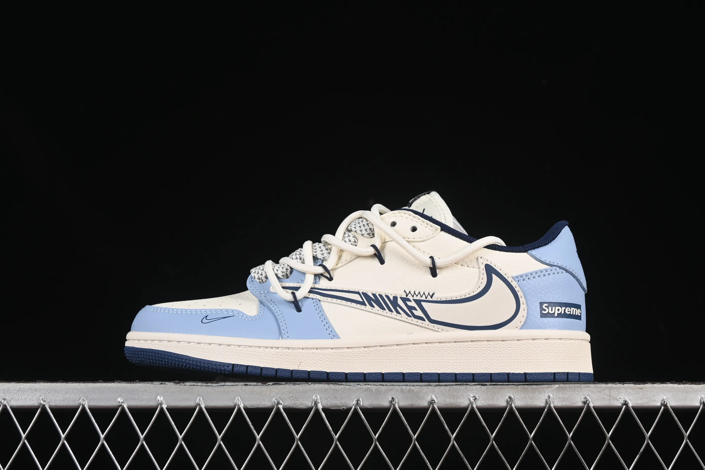 All categories Air Jordan Jordan series basketball shoes Air Jordan 1 Low High-end customized low-top sneakers Travis Scott x Fragment Design x Air Jordan 1 Low OG SP AJ1 Joe 1 Supreme co-branded white and blue drawstring low-top cultural casual sneakers DM6868-106